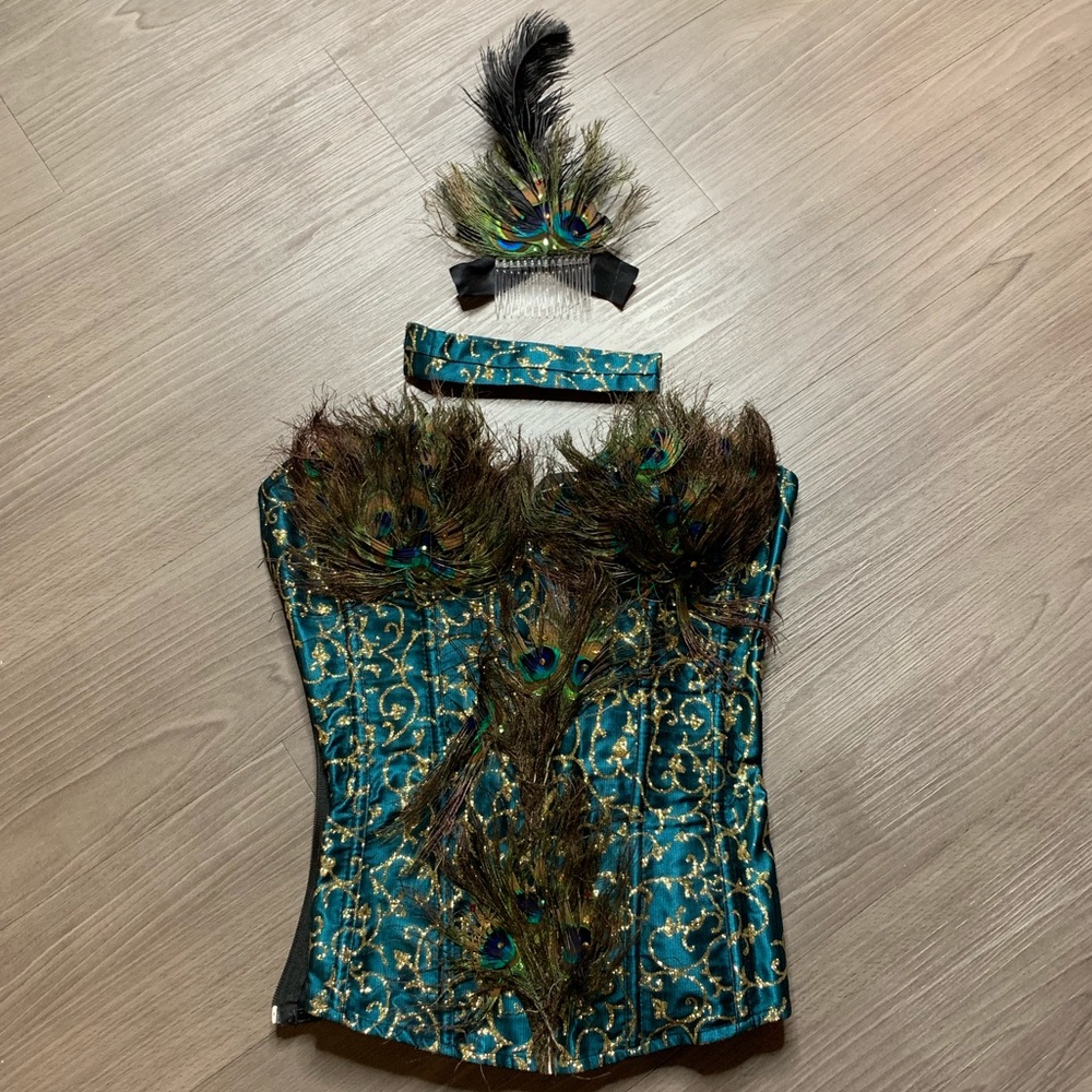 Sexy Peacock Glitter Corset Costume & Accessories
